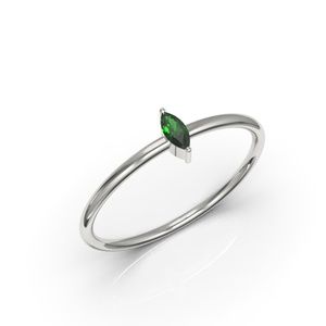 Solid 10k White Gold Marquise Cut Emerald CZ Ring